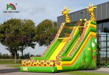 De groene/Gele Opblaasbare Droge Dia van Girafpvc past Dia voor Openluchtactiviteiten aan
