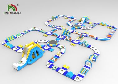 0.9mm Plato pvc paste 61x41m Blauw Opblaasbaar Drijvend Waterpark met Dia aan
