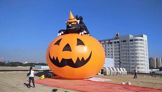 4m de Opblaasbare Pompoen van Halloween van Reclameproducten met Zwarte Kat