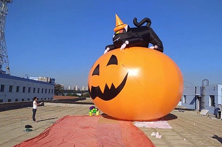 4m de Opblaasbare Pompoen van Halloween van Reclameproducten met Zwarte Kat
