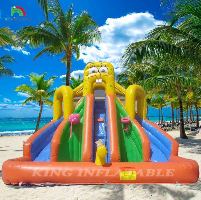 Commerciële waterglijbaan opblaasbare kinderen buitenshuis dubbelbaan waterglijbaan springhuis opblaasbare waterslide met zwembad