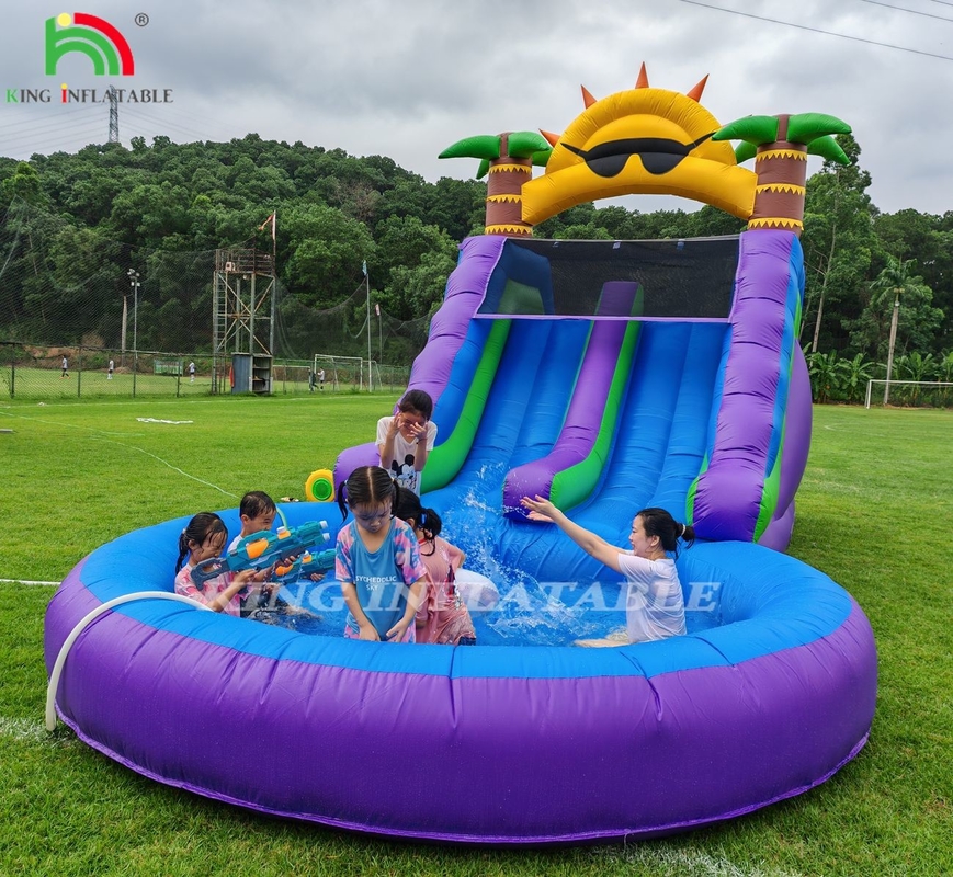Dubbele lijn opblaasbare waterslide combo met zwembad obstakel om te klimmen opblaasbare zwembad glijbanen