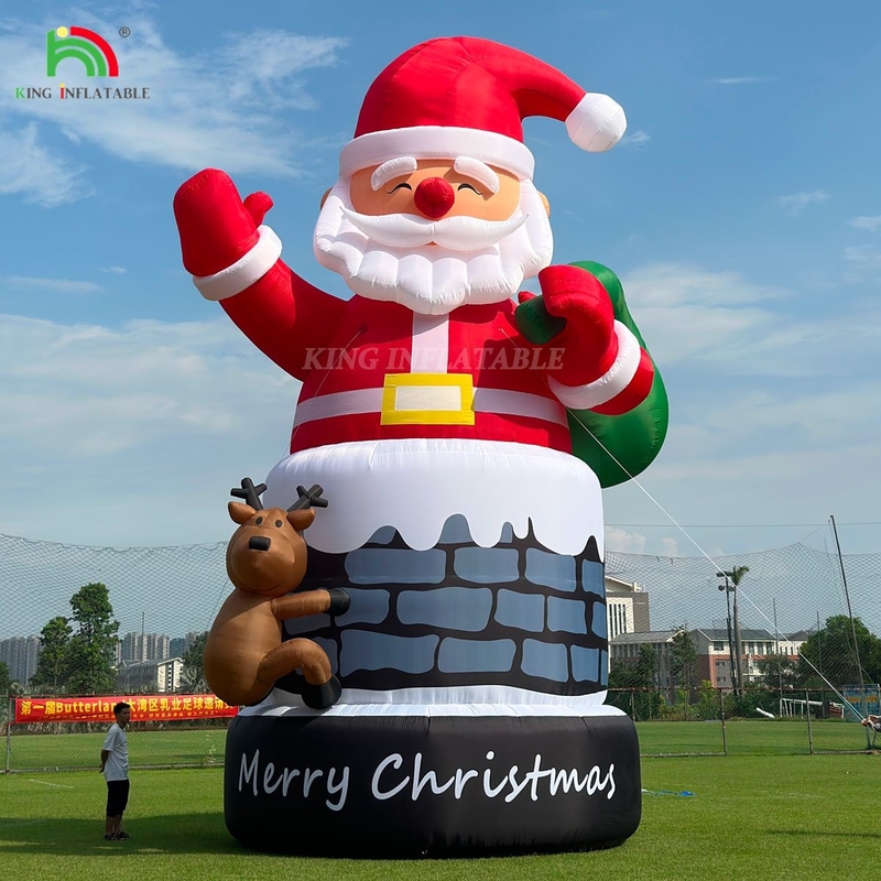 20ft 26ft 33ft opblaasbare kerstman in schoorsteen met rendier Outdoor kerstversiering Blaas de kerstman op
