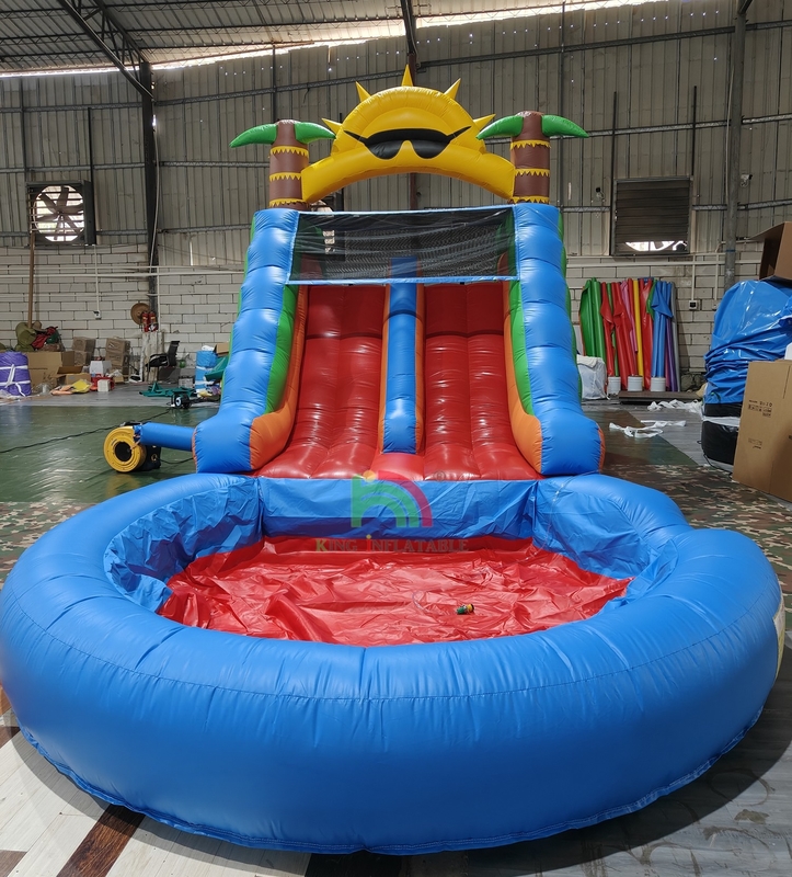 Volwassenen Kinderen Waterglijbaan Commerciële kwaliteit Volledige PVC Dubbelbaan Opblaasbare Waterglijbaan Met Luchtdicht Splashwaterbad